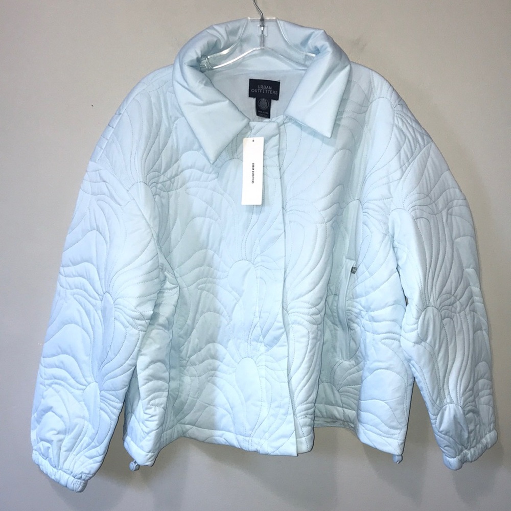 NWT Urban Outfitters UO Sasha Quilted Bomber Jacket Blue XXXL Relaxed Fit Crop - Picture 1 of 14